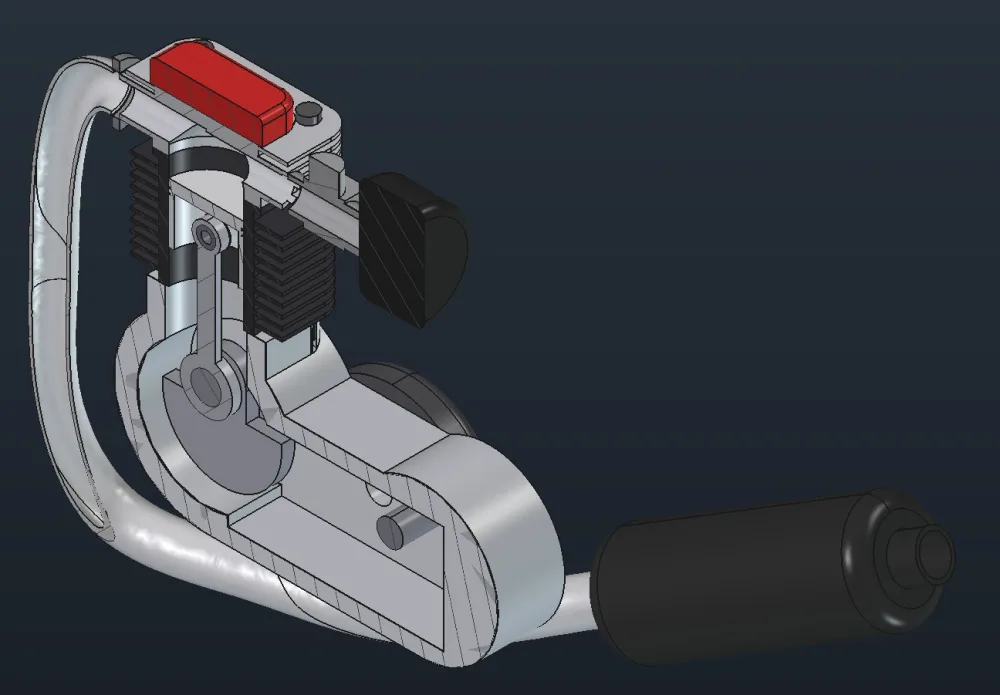 The engine assembly in 3D