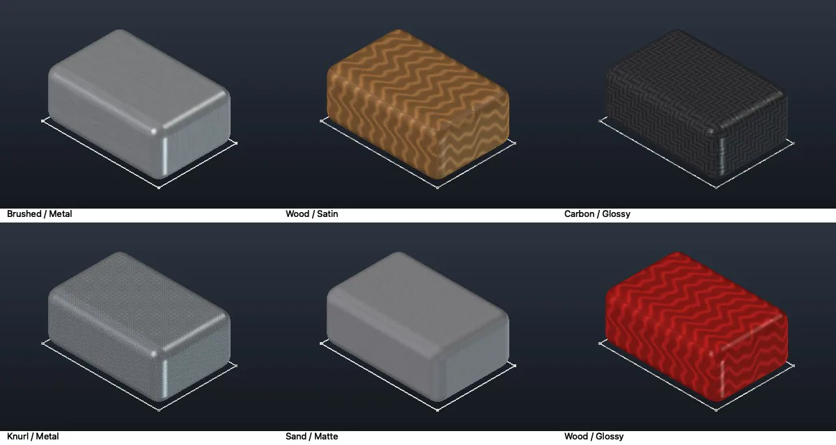 Textures: Brushed, Wood, Carbon, Knurl, Sand